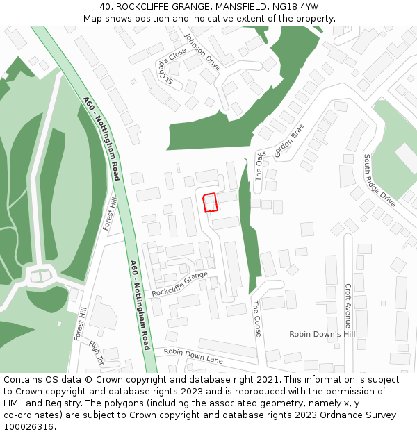 40, ROCKCLIFFE GRANGE, MANSFIELD, NG18 4YW: Location map and indicative extent of plot