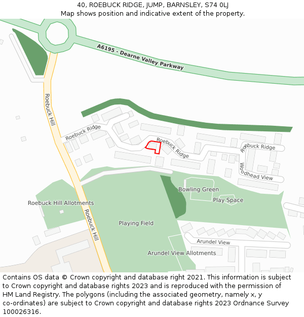 40, ROEBUCK RIDGE, JUMP, BARNSLEY, S74 0LJ: Location map and indicative extent of plot