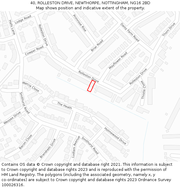 40, ROLLESTON DRIVE, NEWTHORPE, NOTTINGHAM, NG16 2BD: Location map and indicative extent of plot