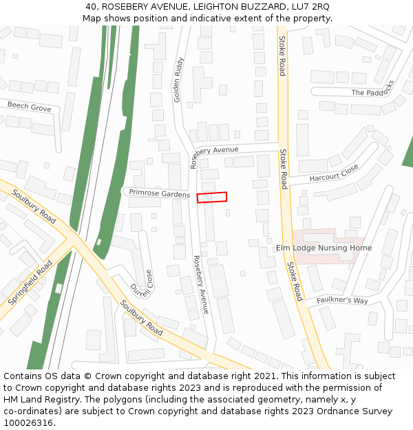 40, ROSEBERY AVENUE, LEIGHTON BUZZARD, LU7 2RQ: Location map and indicative extent of plot