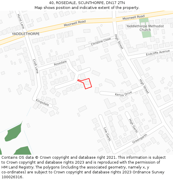 40, ROSEDALE, SCUNTHORPE, DN17 2TN: Location map and indicative extent of plot
