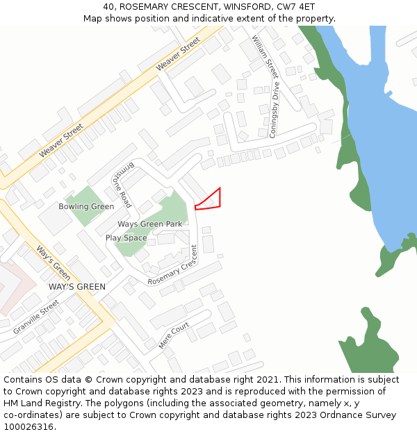 40, ROSEMARY CRESCENT, WINSFORD, CW7 4ET: Location map and indicative extent of plot