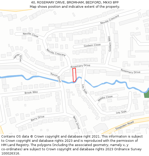40, ROSEMARY DRIVE, BROMHAM, BEDFORD, MK43 8PP: Location map and indicative extent of plot
