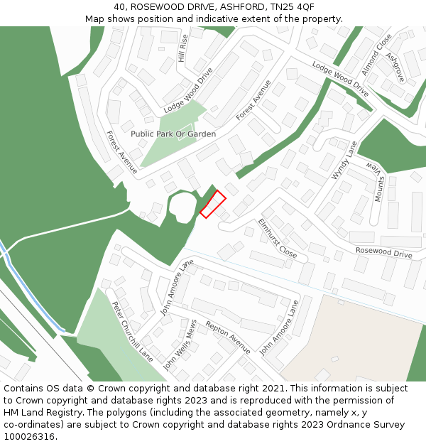 40, ROSEWOOD DRIVE, ASHFORD, TN25 4QF: Location map and indicative extent of plot