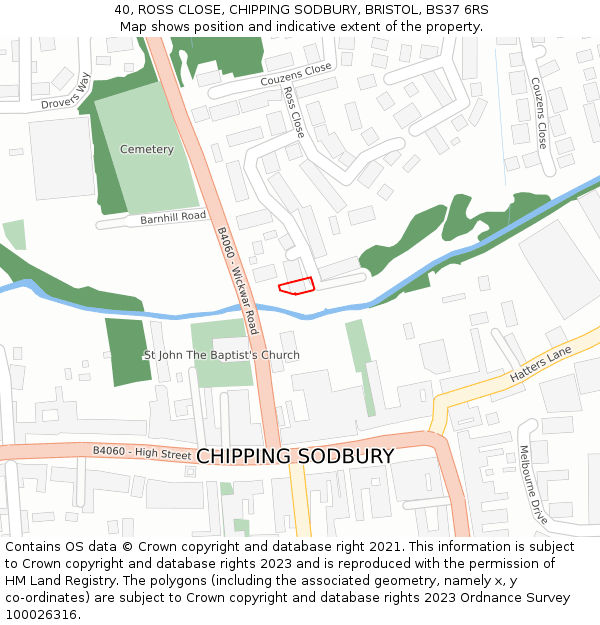 40, ROSS CLOSE, CHIPPING SODBURY, BRISTOL, BS37 6RS: Location map and indicative extent of plot