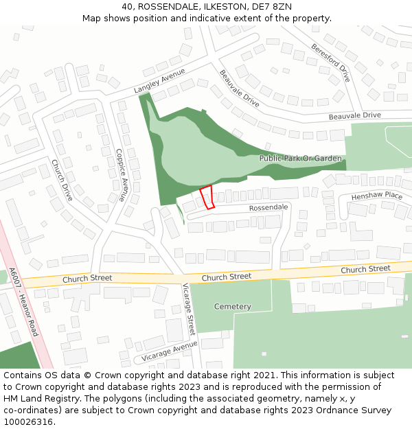 40, ROSSENDALE, ILKESTON, DE7 8ZN: Location map and indicative extent of plot