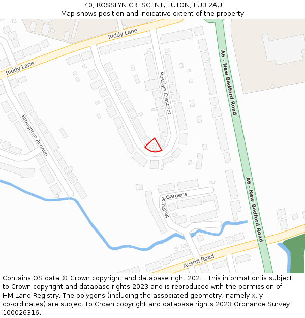 40, ROSSLYN CRESCENT, LUTON, LU3 2AU: Location map and indicative extent of plot