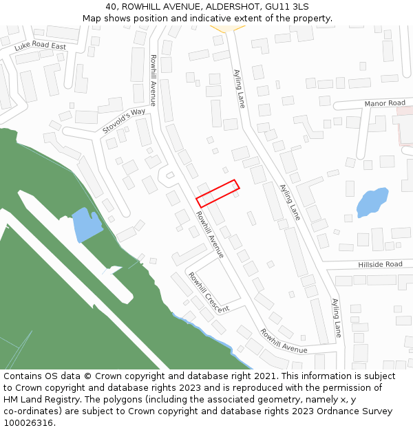 40, ROWHILL AVENUE, ALDERSHOT, GU11 3LS: Location map and indicative extent of plot