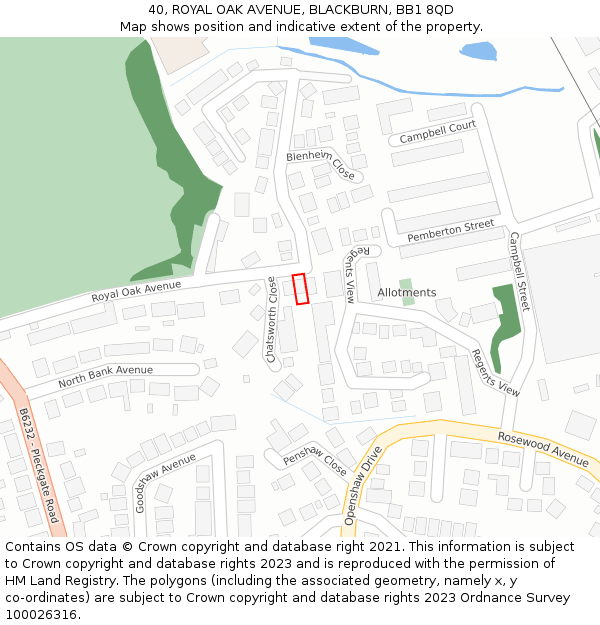 40, ROYAL OAK AVENUE, BLACKBURN, BB1 8QD: Location map and indicative extent of plot