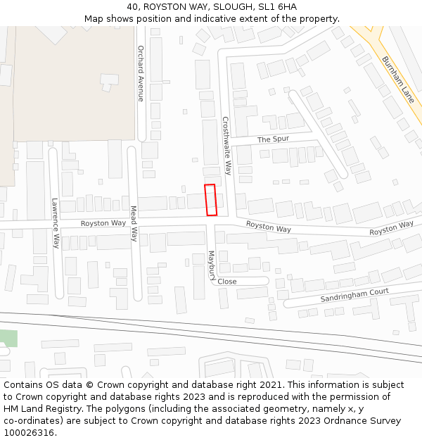 40, ROYSTON WAY, SLOUGH, SL1 6HA: Location map and indicative extent of plot