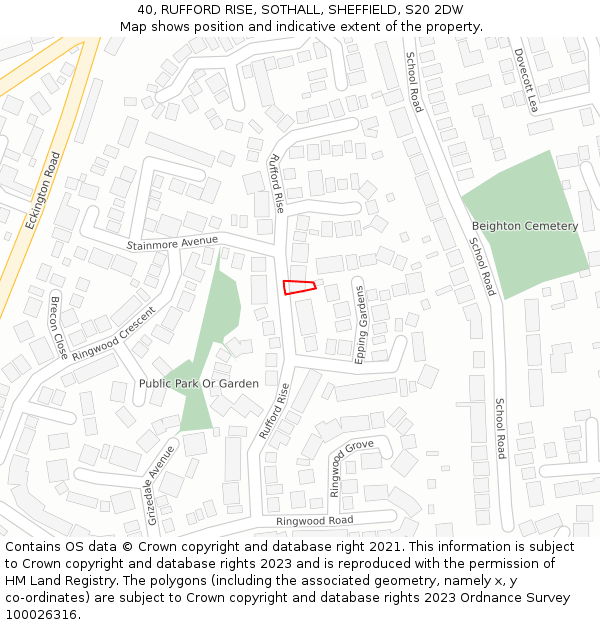 40, RUFFORD RISE, SOTHALL, SHEFFIELD, S20 2DW: Location map and indicative extent of plot