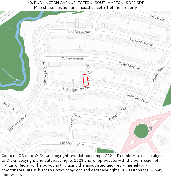 40, RUSHINGTON AVENUE, TOTTON, SOUTHAMPTON, SO40 9DE: Location map and indicative extent of plot