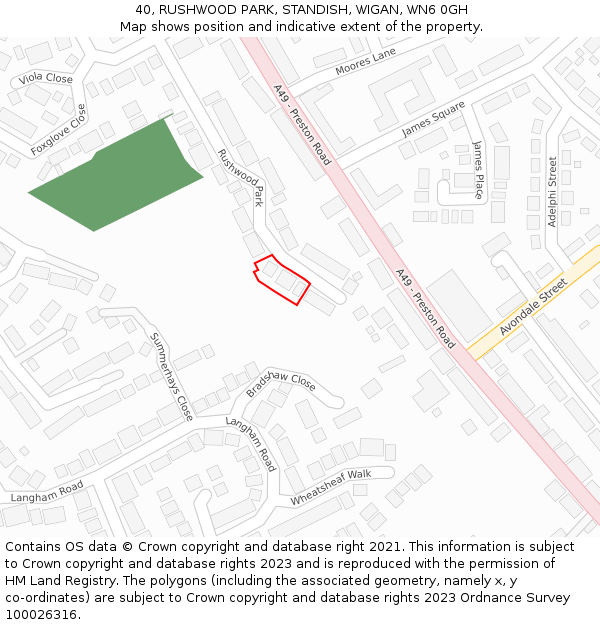 40, RUSHWOOD PARK, STANDISH, WIGAN, WN6 0GH: Location map and indicative extent of plot