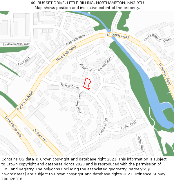 40, RUSSET DRIVE, LITTLE BILLING, NORTHAMPTON, NN3 9TU: Location map and indicative extent of plot