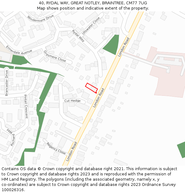 40, RYDAL WAY, GREAT NOTLEY, BRAINTREE, CM77 7UG: Location map and indicative extent of plot