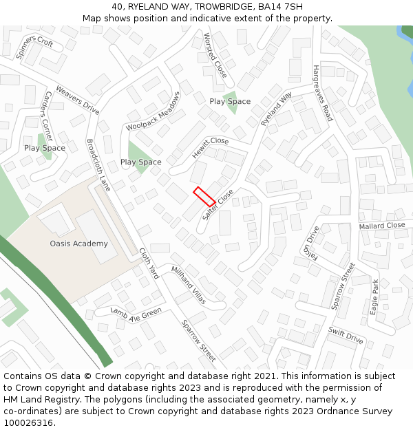40, RYELAND WAY, TROWBRIDGE, BA14 7SH: Location map and indicative extent of plot