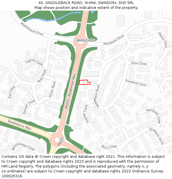 40, SADDLEBACK ROAD, SHAW, SWINDON, SN5 5RL: Location map and indicative extent of plot