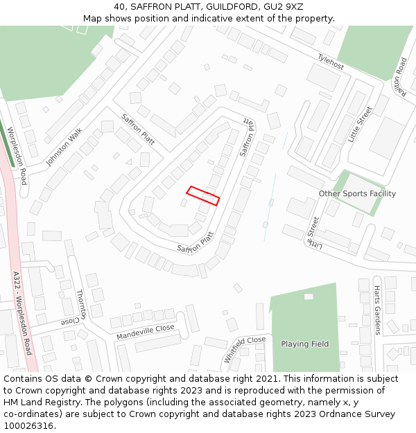 40, SAFFRON PLATT, GUILDFORD, GU2 9XZ: Location map and indicative extent of plot