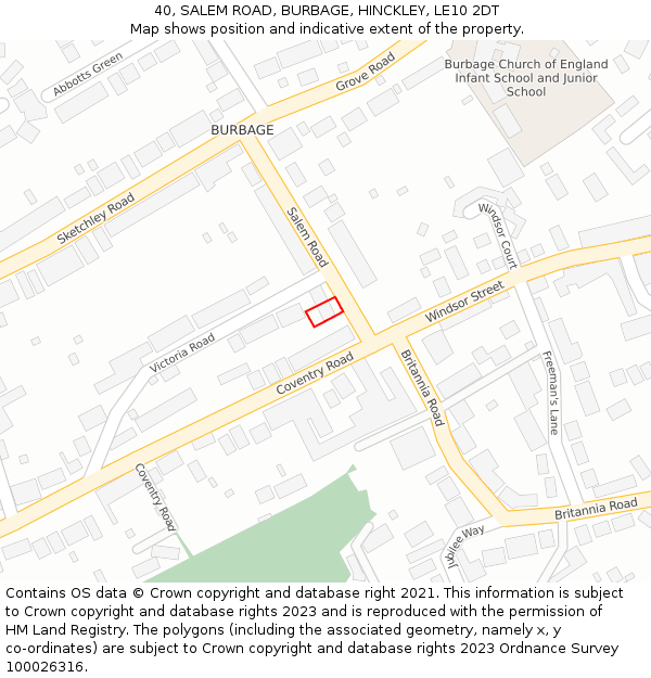 40, SALEM ROAD, BURBAGE, HINCKLEY, LE10 2DT: Location map and indicative extent of plot