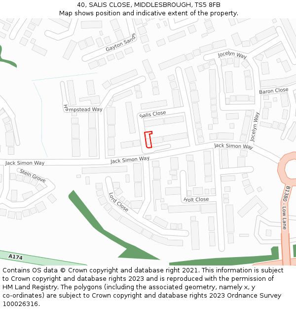 40, SALIS CLOSE, MIDDLESBROUGH, TS5 8FB: Location map and indicative extent of plot