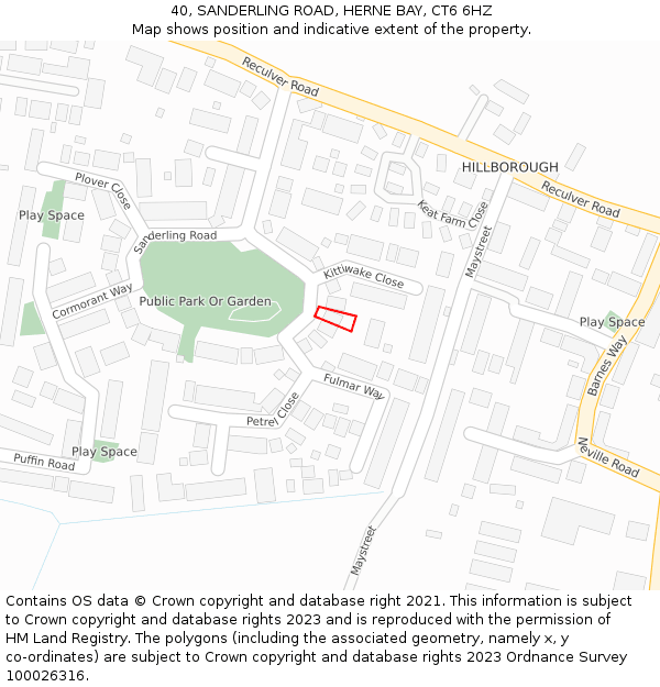 40, SANDERLING ROAD, HERNE BAY, CT6 6HZ: Location map and indicative extent of plot