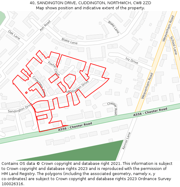 40, SANDINGTON DRIVE, CUDDINGTON, NORTHWICH, CW8 2ZD: Location map and indicative extent of plot