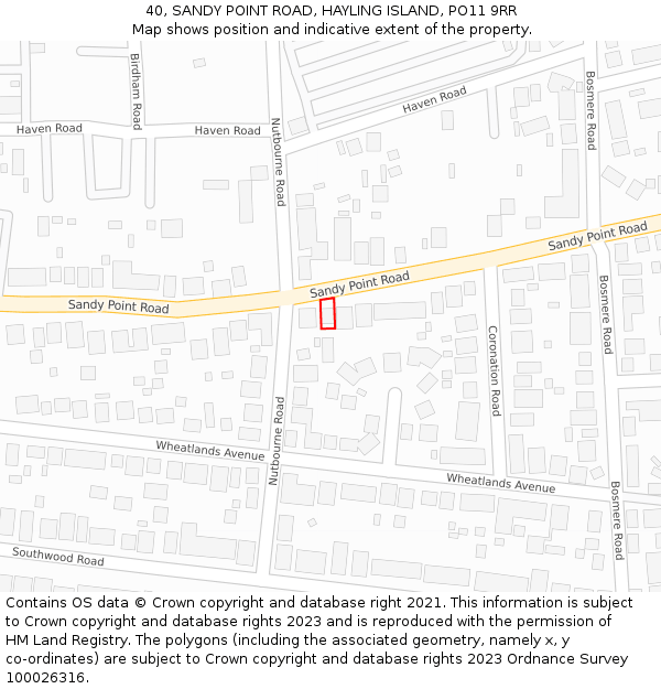40, SANDY POINT ROAD, HAYLING ISLAND, PO11 9RR: Location map and indicative extent of plot