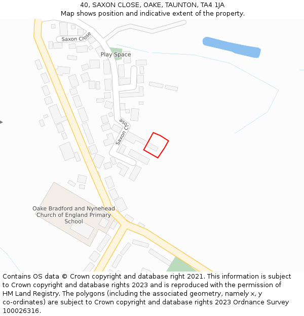 40, SAXON CLOSE, OAKE, TAUNTON, TA4 1JA: Location map and indicative extent of plot