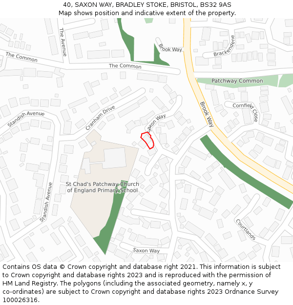 40, SAXON WAY, BRADLEY STOKE, BRISTOL, BS32 9AS: Location map and indicative extent of plot