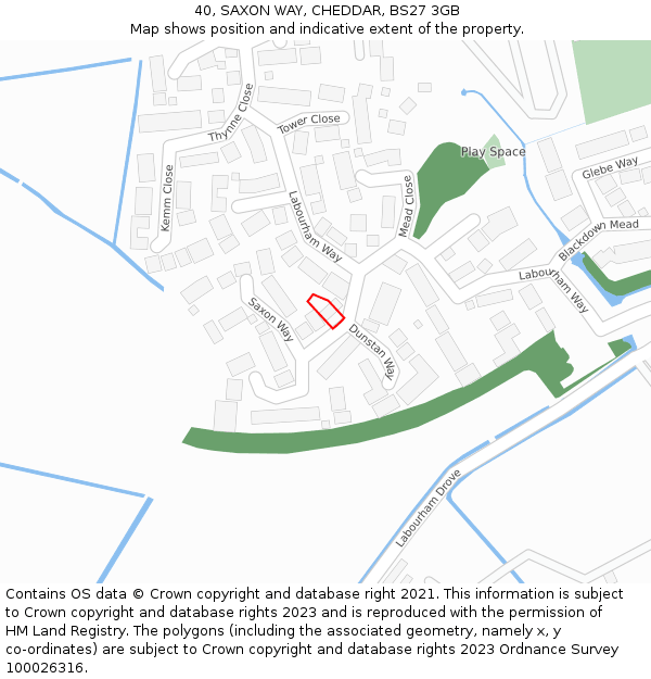 40, SAXON WAY, CHEDDAR, BS27 3GB: Location map and indicative extent of plot