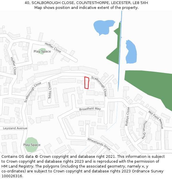 40, SCALBOROUGH CLOSE, COUNTESTHORPE, LEICESTER, LE8 5XH: Location map and indicative extent of plot