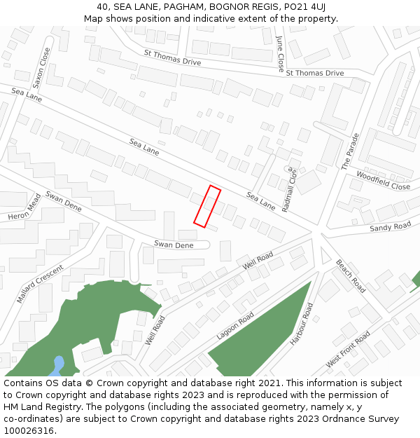 40, SEA LANE, PAGHAM, BOGNOR REGIS, PO21 4UJ: Location map and indicative extent of plot