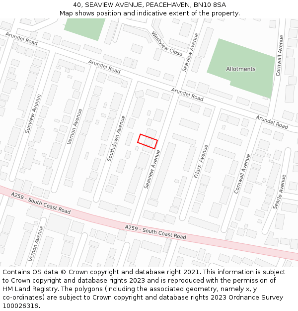 40, SEAVIEW AVENUE, PEACEHAVEN, BN10 8SA: Location map and indicative extent of plot