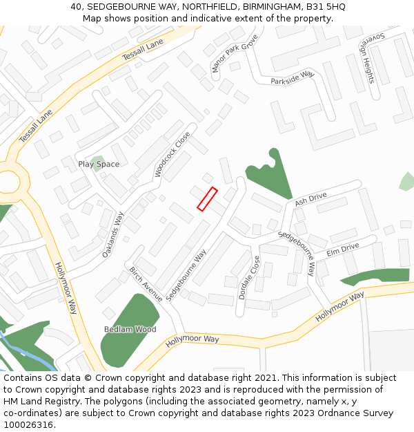 40, SEDGEBOURNE WAY, NORTHFIELD, BIRMINGHAM, B31 5HQ: Location map and indicative extent of plot