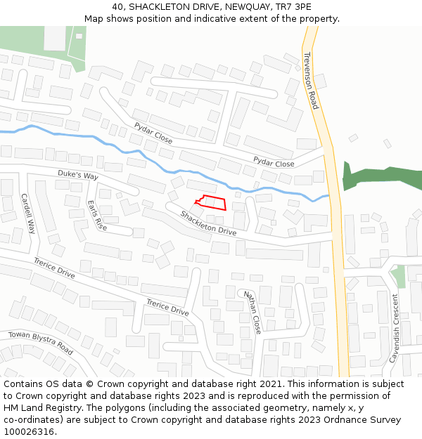 40, SHACKLETON DRIVE, NEWQUAY, TR7 3PE: Location map and indicative extent of plot