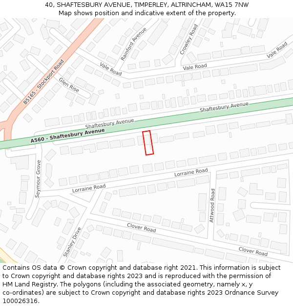 40, SHAFTESBURY AVENUE, TIMPERLEY, ALTRINCHAM, WA15 7NW: Location map and indicative extent of plot