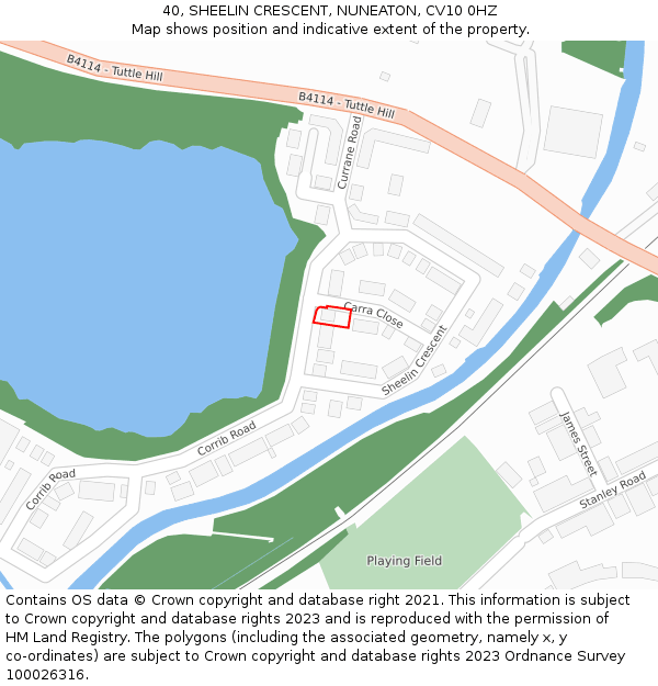 40, SHEELIN CRESCENT, NUNEATON, CV10 0HZ: Location map and indicative extent of plot