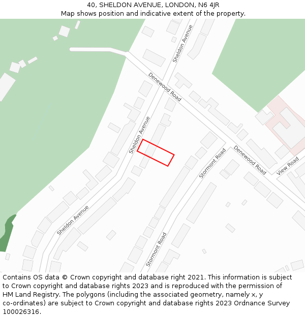 40, SHELDON AVENUE, LONDON, N6 4JR: Location map and indicative extent of plot