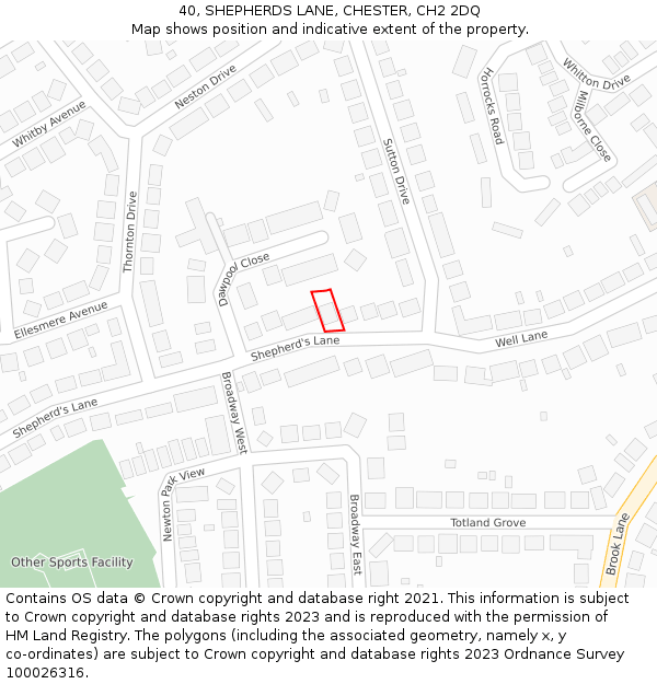 40, SHEPHERDS LANE, CHESTER, CH2 2DQ: Location map and indicative extent of plot