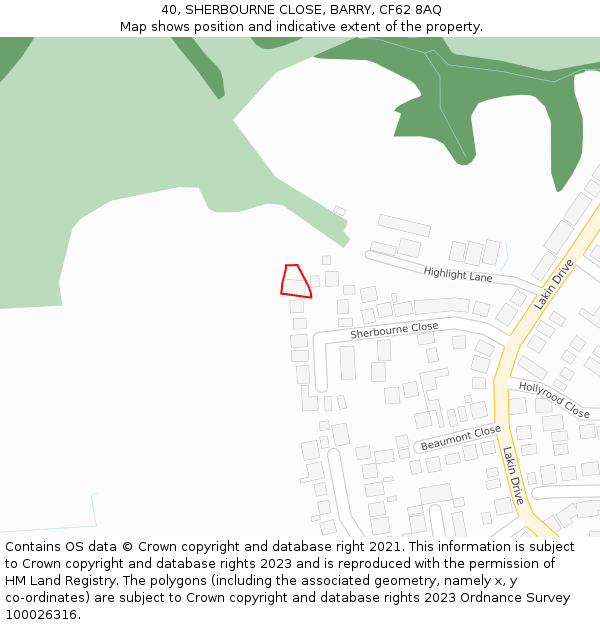 40, SHERBOURNE CLOSE, BARRY, CF62 8AQ: Location map and indicative extent of plot