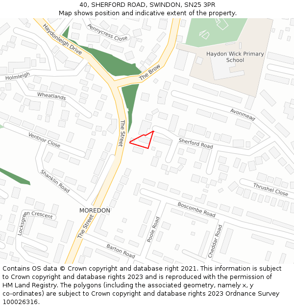 40, SHERFORD ROAD, SWINDON, SN25 3PR: Location map and indicative extent of plot