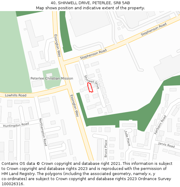 40, SHINWELL DRIVE, PETERLEE, SR8 5AB: Location map and indicative extent of plot