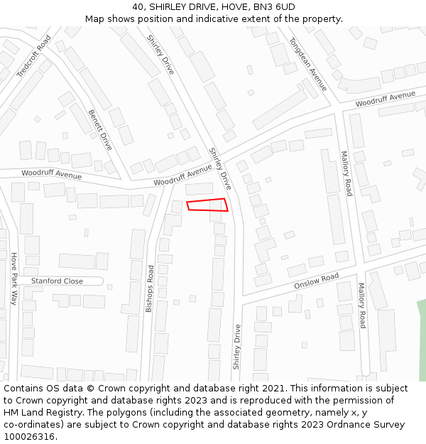 40, SHIRLEY DRIVE, HOVE, BN3 6UD: Location map and indicative extent of plot