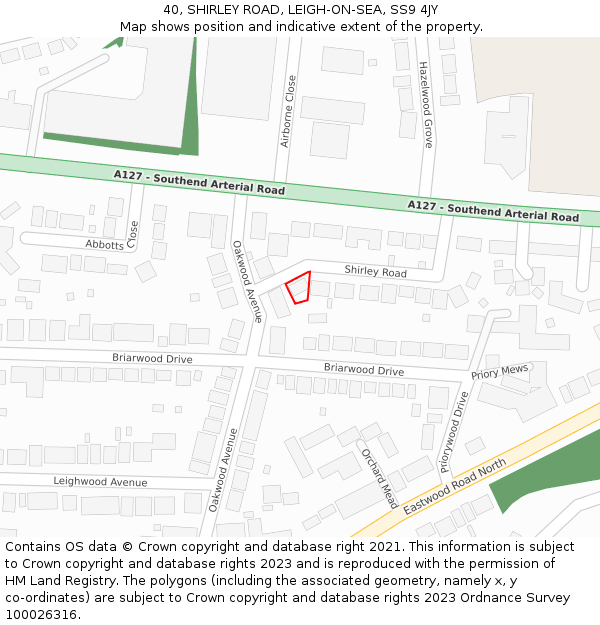 40, SHIRLEY ROAD, LEIGH-ON-SEA, SS9 4JY: Location map and indicative extent of plot