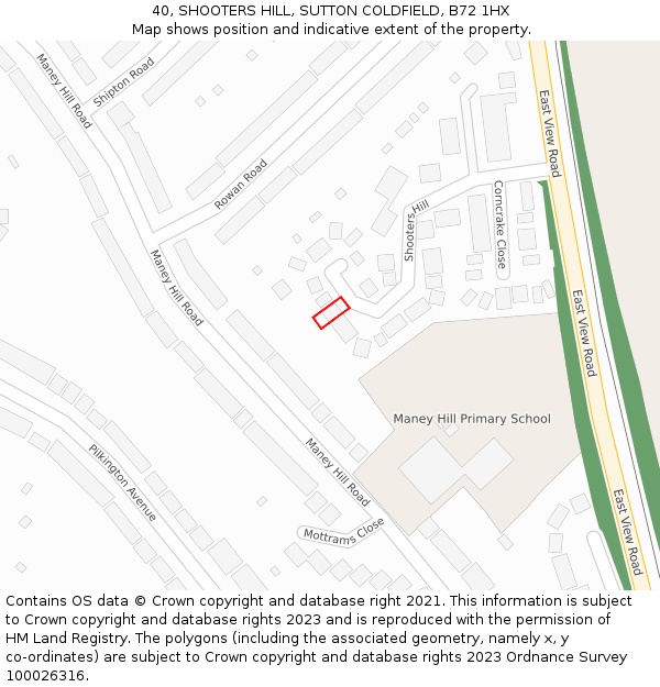 40, SHOOTERS HILL, SUTTON COLDFIELD, B72 1HX: Location map and indicative extent of plot