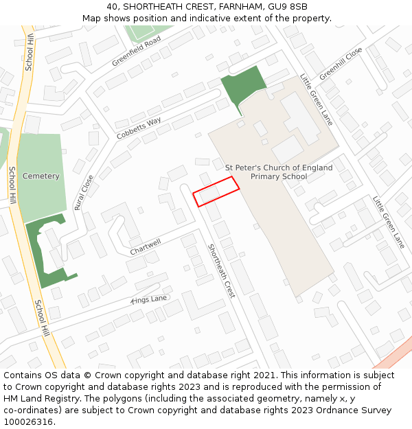 40, SHORTHEATH CREST, FARNHAM, GU9 8SB: Location map and indicative extent of plot