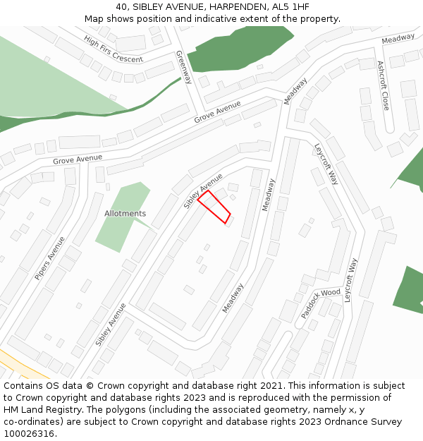 40, SIBLEY AVENUE, HARPENDEN, AL5 1HF: Location map and indicative extent of plot