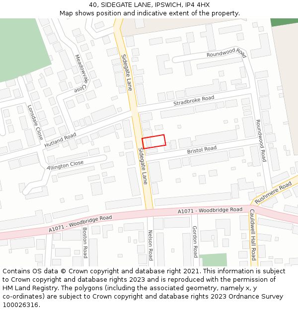 40, SIDEGATE LANE, IPSWICH, IP4 4HX: Location map and indicative extent of plot