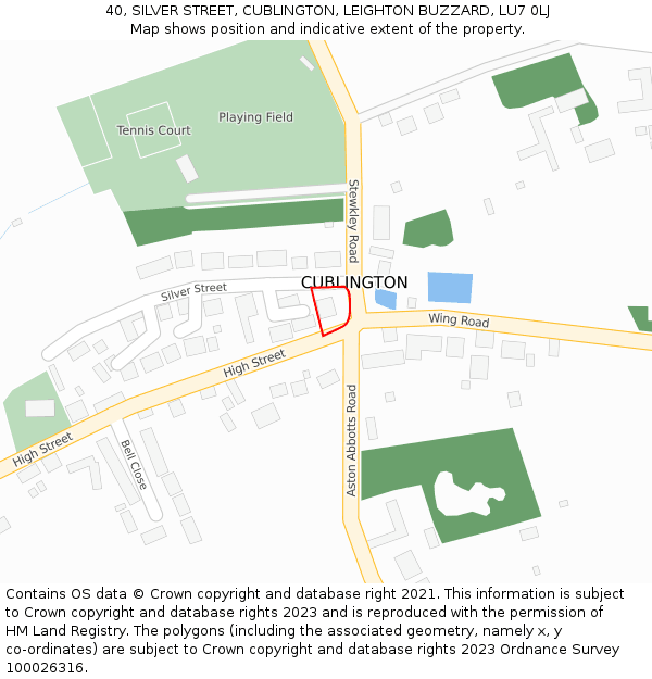 40, SILVER STREET, CUBLINGTON, LEIGHTON BUZZARD, LU7 0LJ: Location map and indicative extent of plot