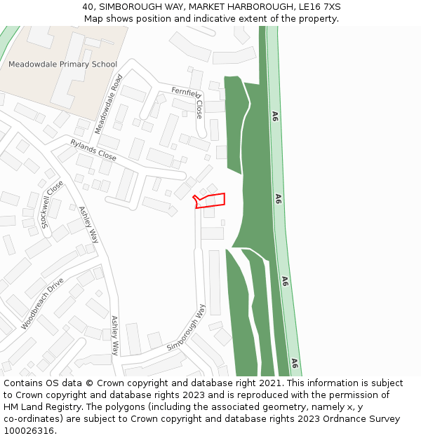 40, SIMBOROUGH WAY, MARKET HARBOROUGH, LE16 7XS: Location map and indicative extent of plot